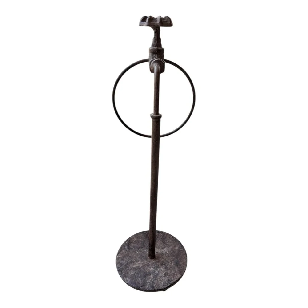 Rustic Industrial Faucet Towel Ring Stand Freestanding Metal Steampunk Farmhouse
